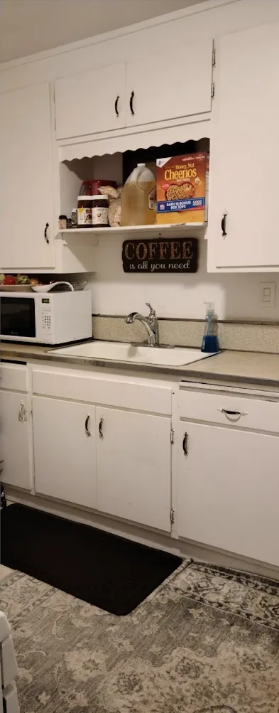 After cleaning: kitchen cabinets and countertops tidied