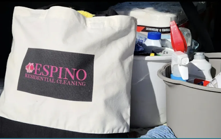Espino Residential Cleaning supplies and branded tote bag